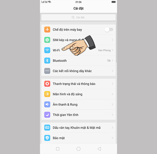 Vào cài đặt mạng WiFi